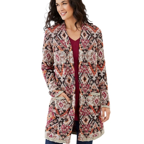 J. Jill luxurious plum multi jacquard tapestry cardigan - Picture 3 of 10